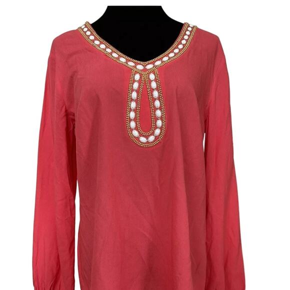 Lilly Pulitzer Sz XL VIOLET Beaded Island Coral Tunic Top - Picture 2 of 5